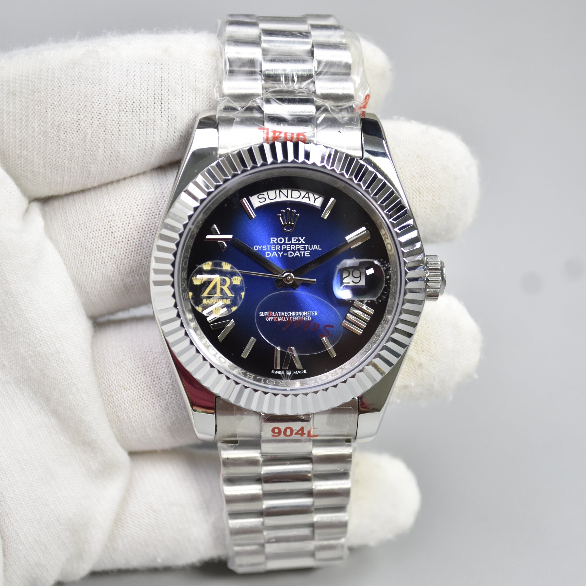 DAYDATE AUTO PRESIDENTIAL ROMAN SILVER BLUE BLACK DAIL