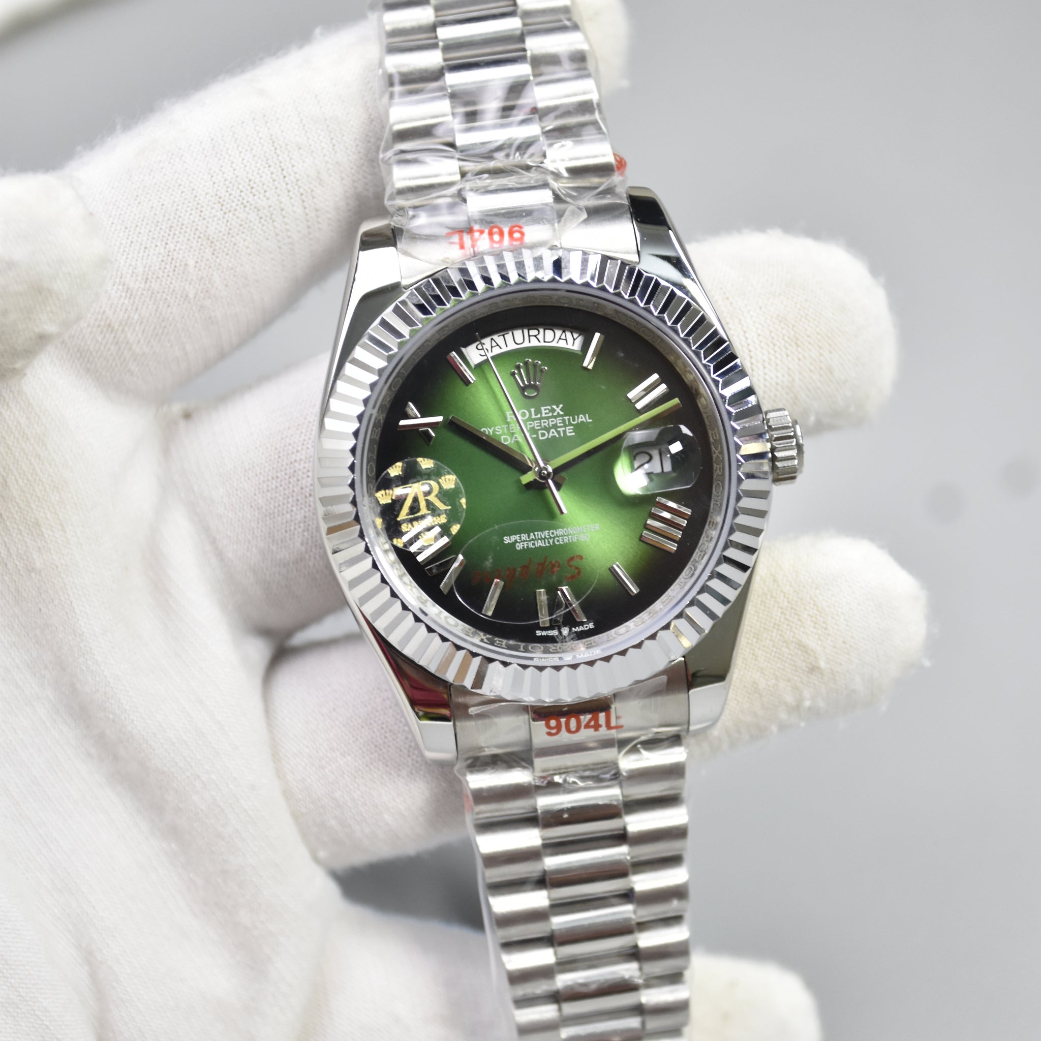 DAYDATE AUTO PRESIDENTIAL ROMAN SILVER GREEN BLACK DAIL