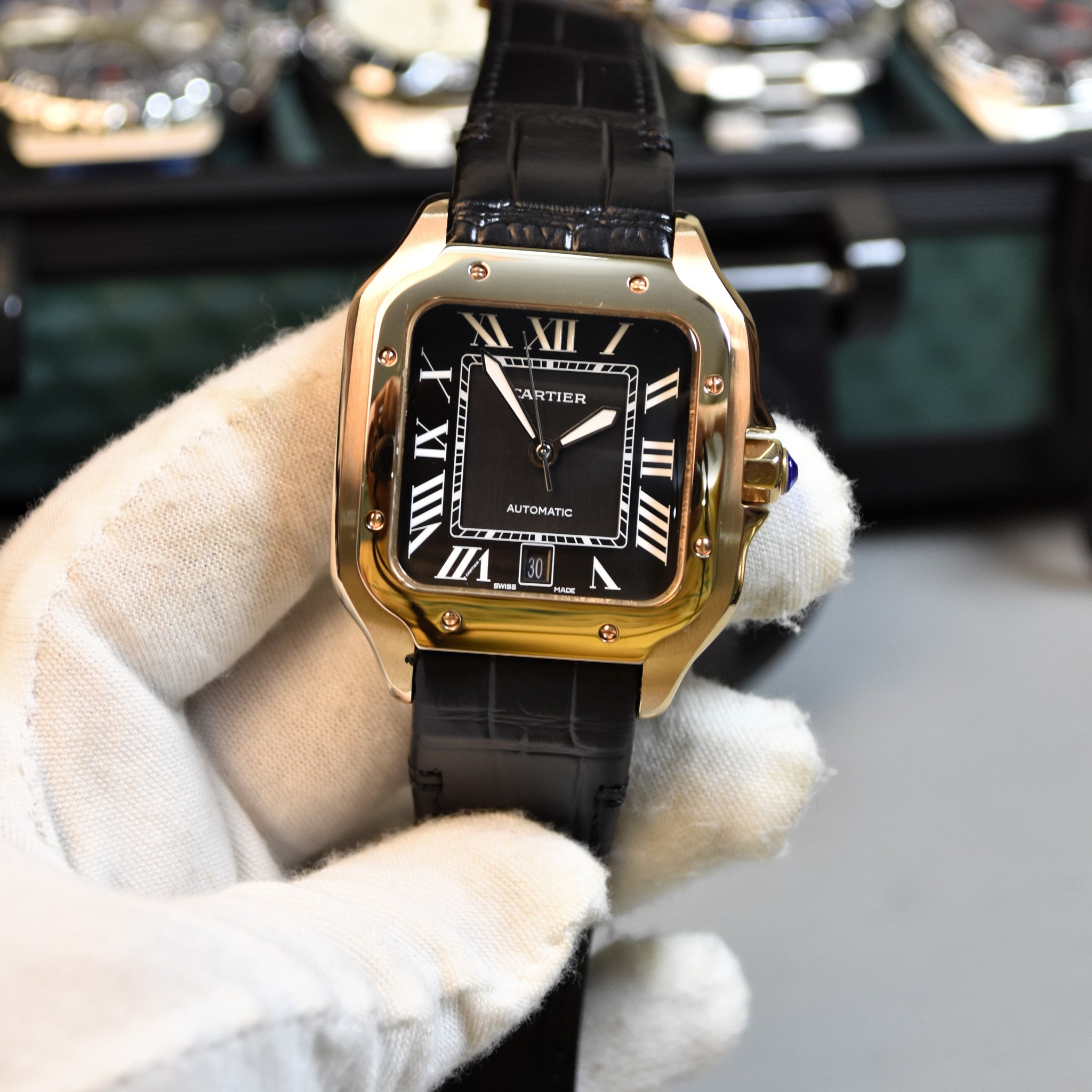 Santos Auto Rose Black Dial