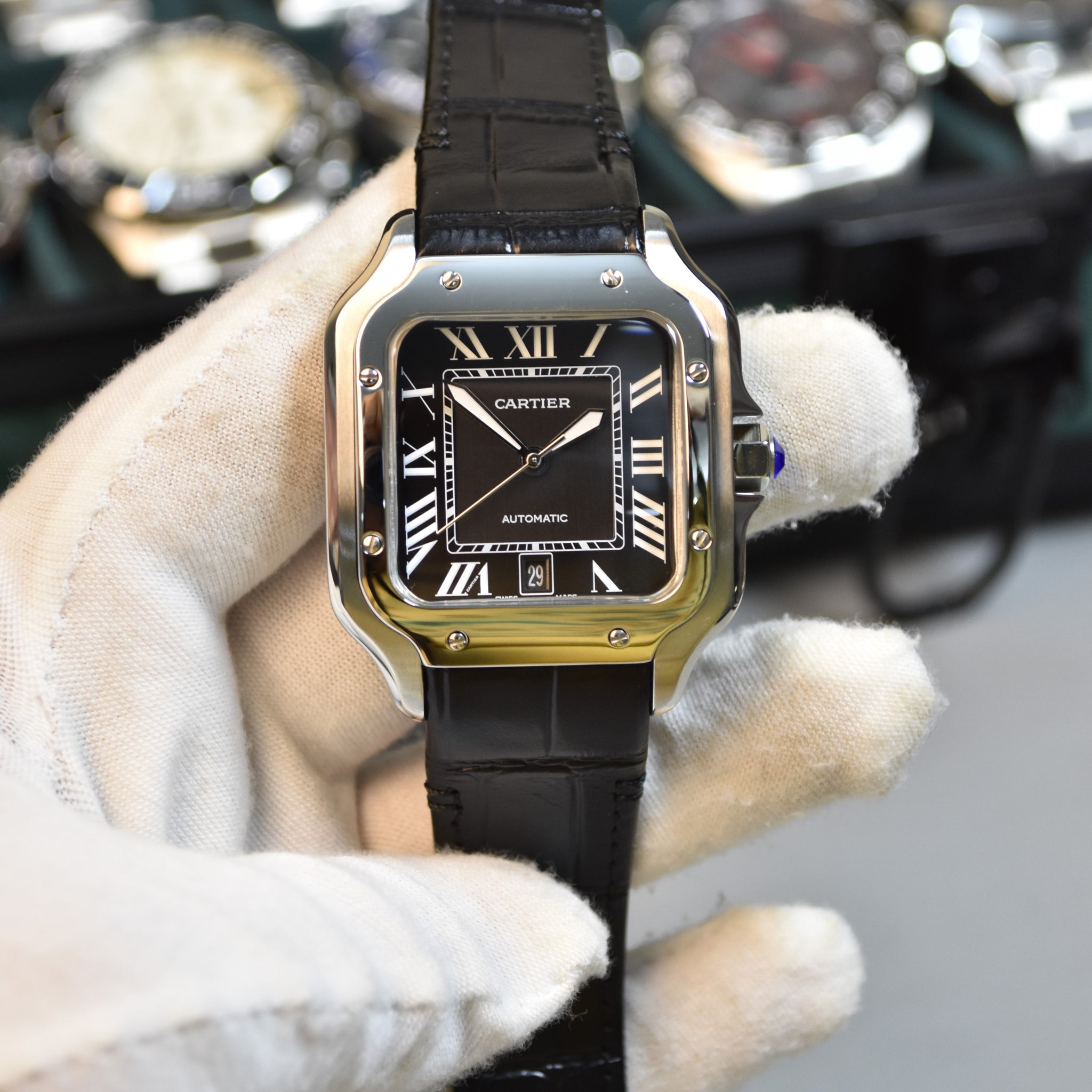 Santos Auto Silver Black Dial