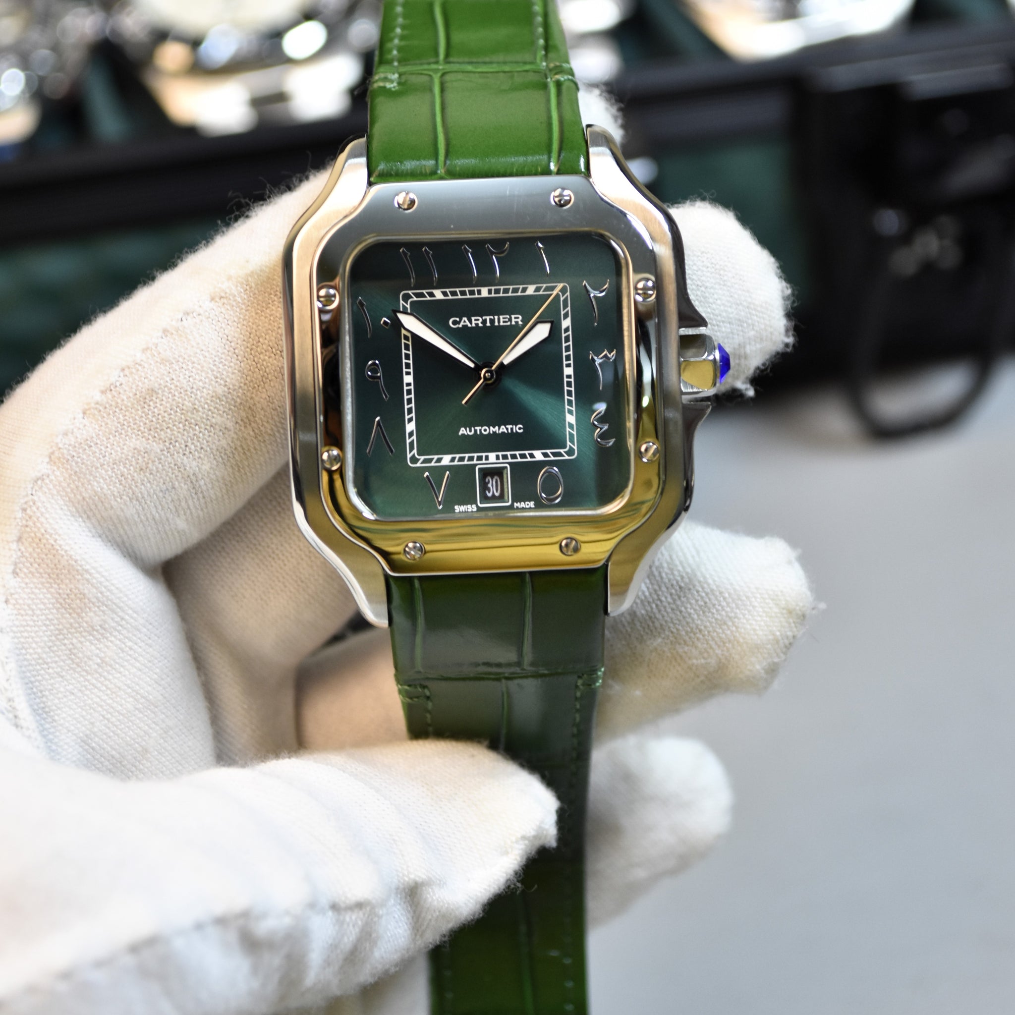 Santos Auto Arabic Silver Green dial