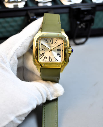 Santos Auto Olive Green Gold White Dial