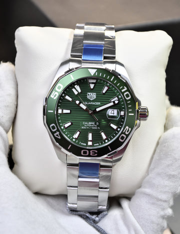 Tag Heuer Aquaracer Men’s Automatic Silver Stainless Steel Green Dial 43mm Watch