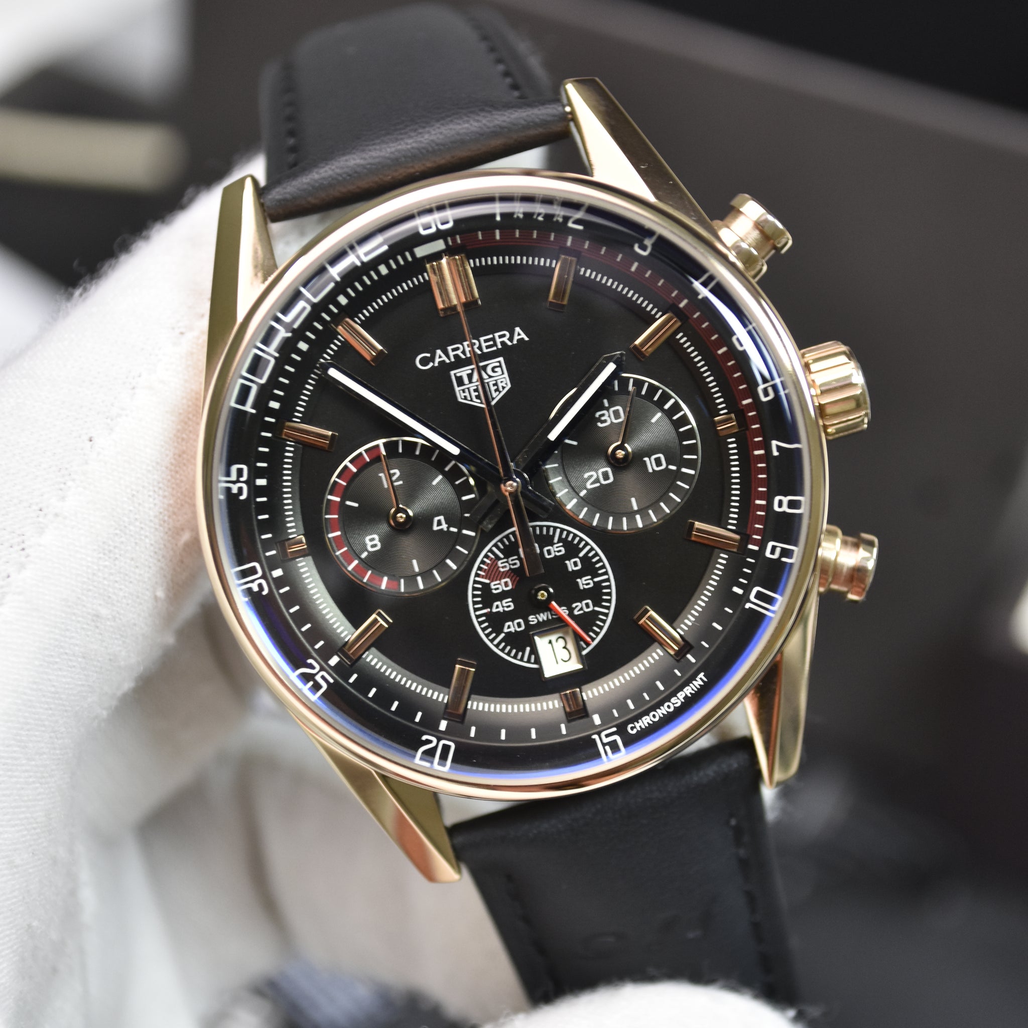 PORSCHE 911 CHRONOGRAPH QUARTZ STRAP ROSE BLACK DAIL