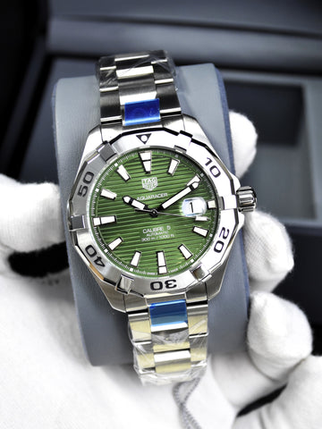 Tag Heuer Aquaracer Men’s Automatic Silver Stainless Steel Green Dial 43mm Watch