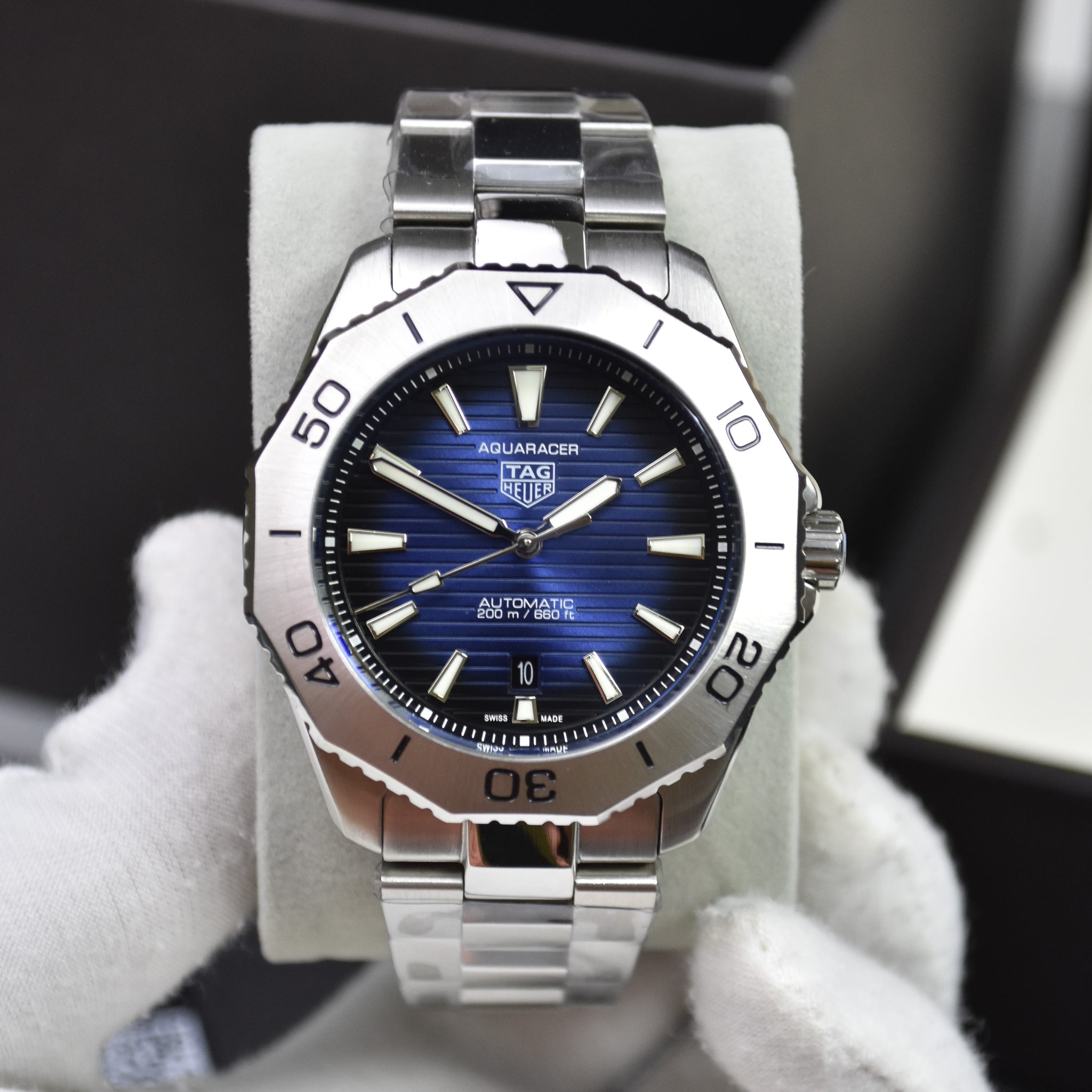 AQUARACER AUTO NEW CHAIN SILVER BLUE BLACK DAIL