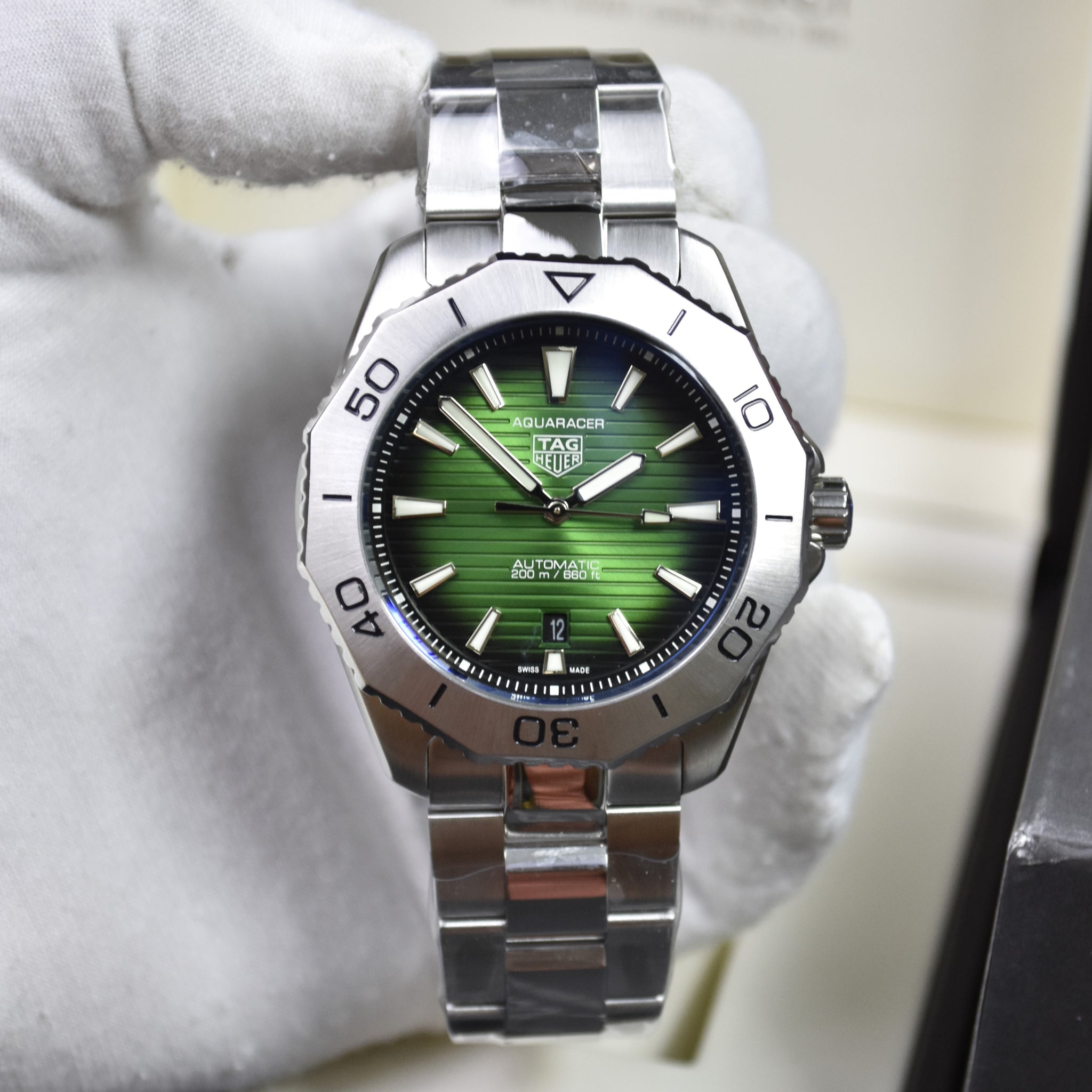 AQUARACER AUTO NEW CHAIN SILVER GREEN BLACK DAIL