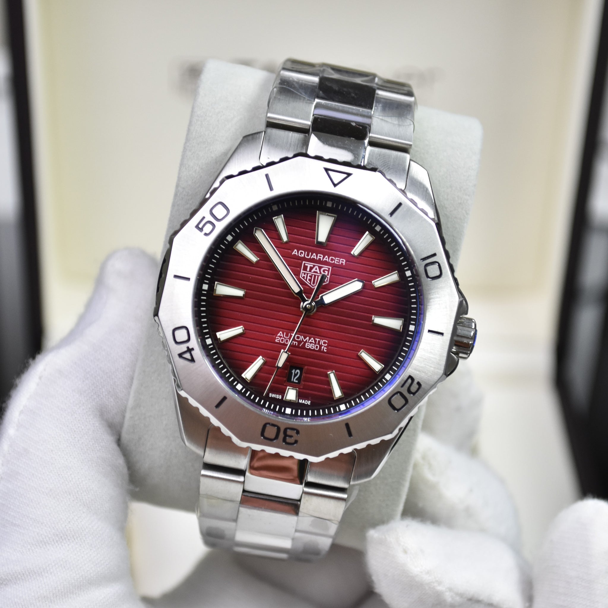 AQUARACER AUTO NEW CHAIN SILVER RED BLACK DAIL