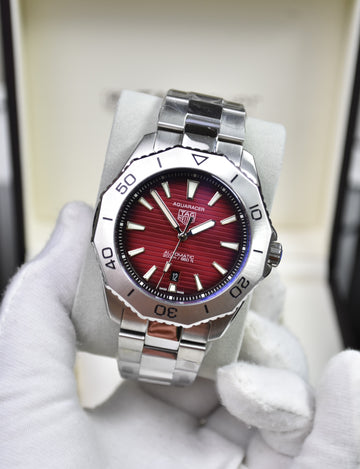 AQUARACER AUTO NEW CHAIN SILVER RED BLACK DAIL