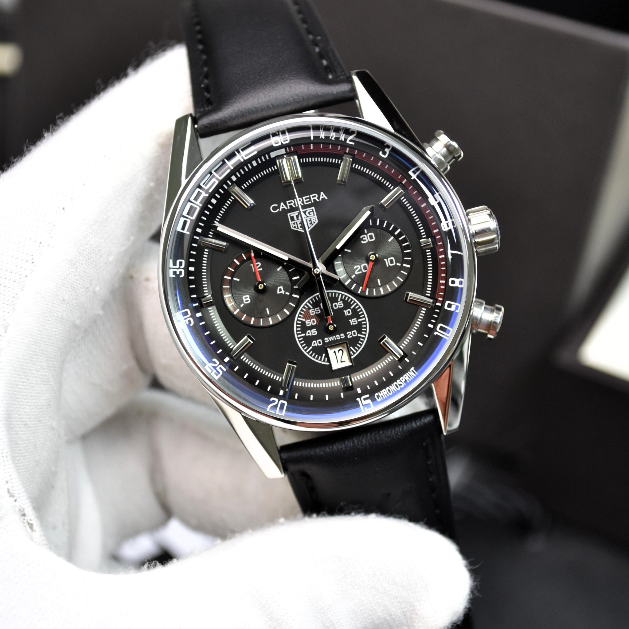 PORSCHE 911 CHRONOGRAPH QUARTZ STRAP SILVER BLACK DAIL