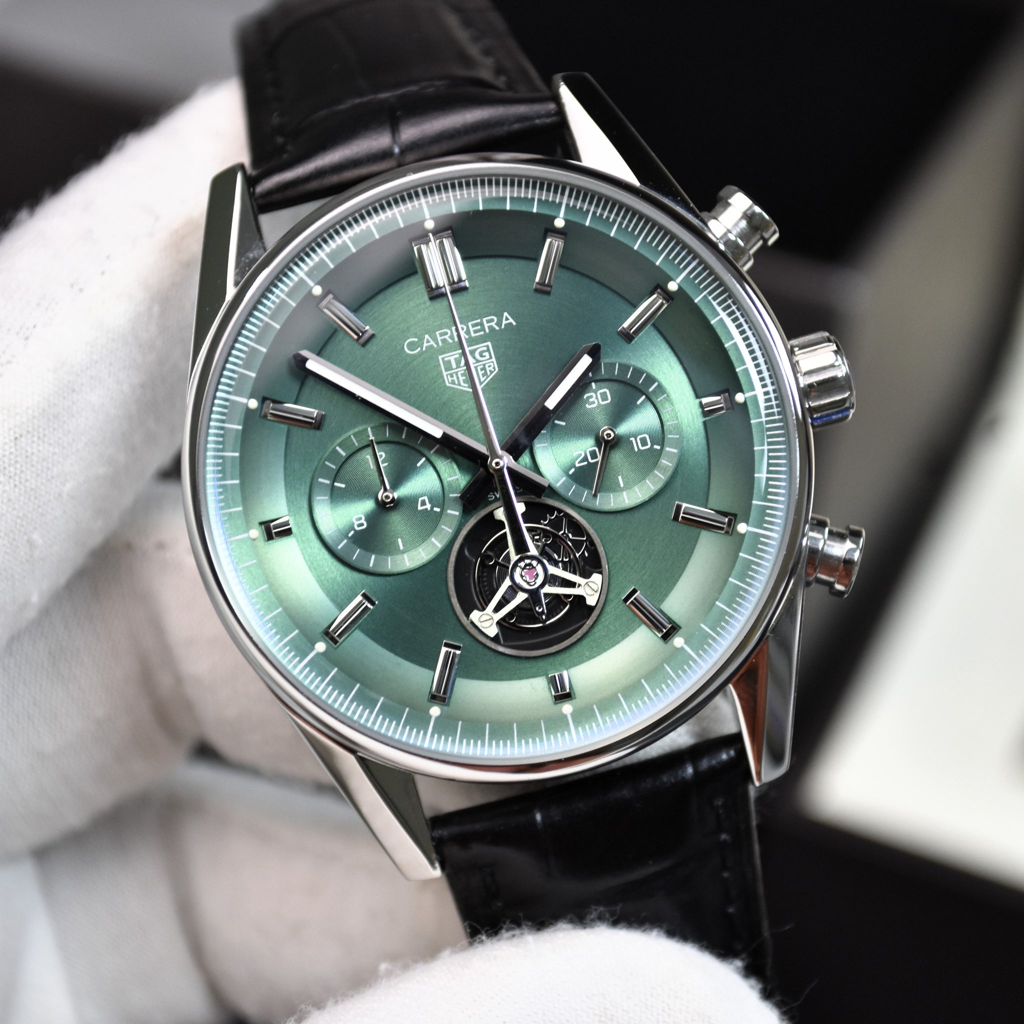 CARRERA TOURBILLON CHRONOGRAPH QUARTZ STRAP SILVER GREEN