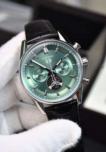 CARRERA TOURBILLON CHRONOGRAPH QUARTZ STRAP SILVER GREEN
