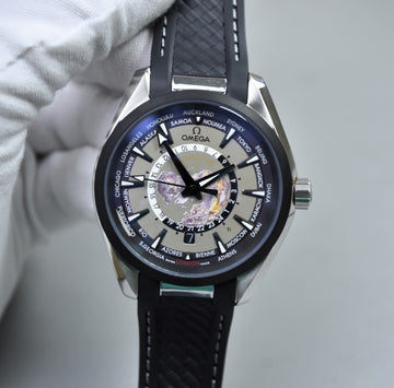 AQUATERRA WORLD MAP AUTO PVC STRAP BLACK GREY DAIL