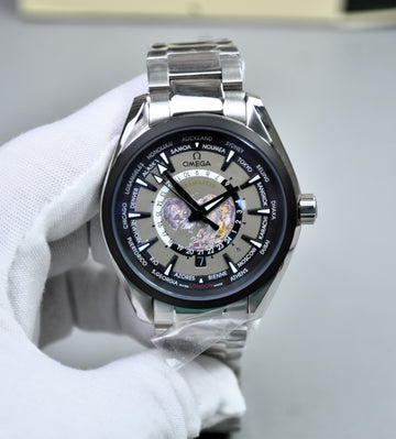 AQUATERRA WORLD MAP AUTO CHAIN SILVER BLACK GREY DAIL