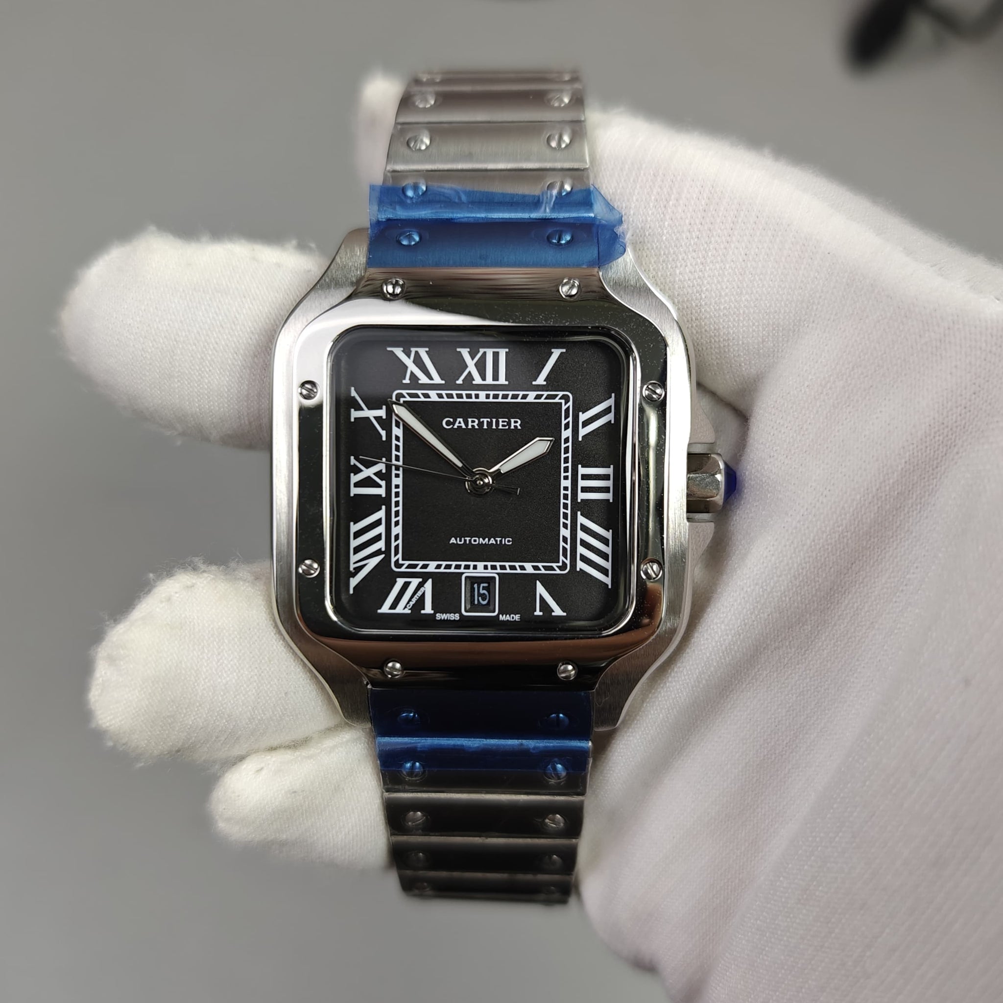 Santos Auto Chain Silver Black Dail