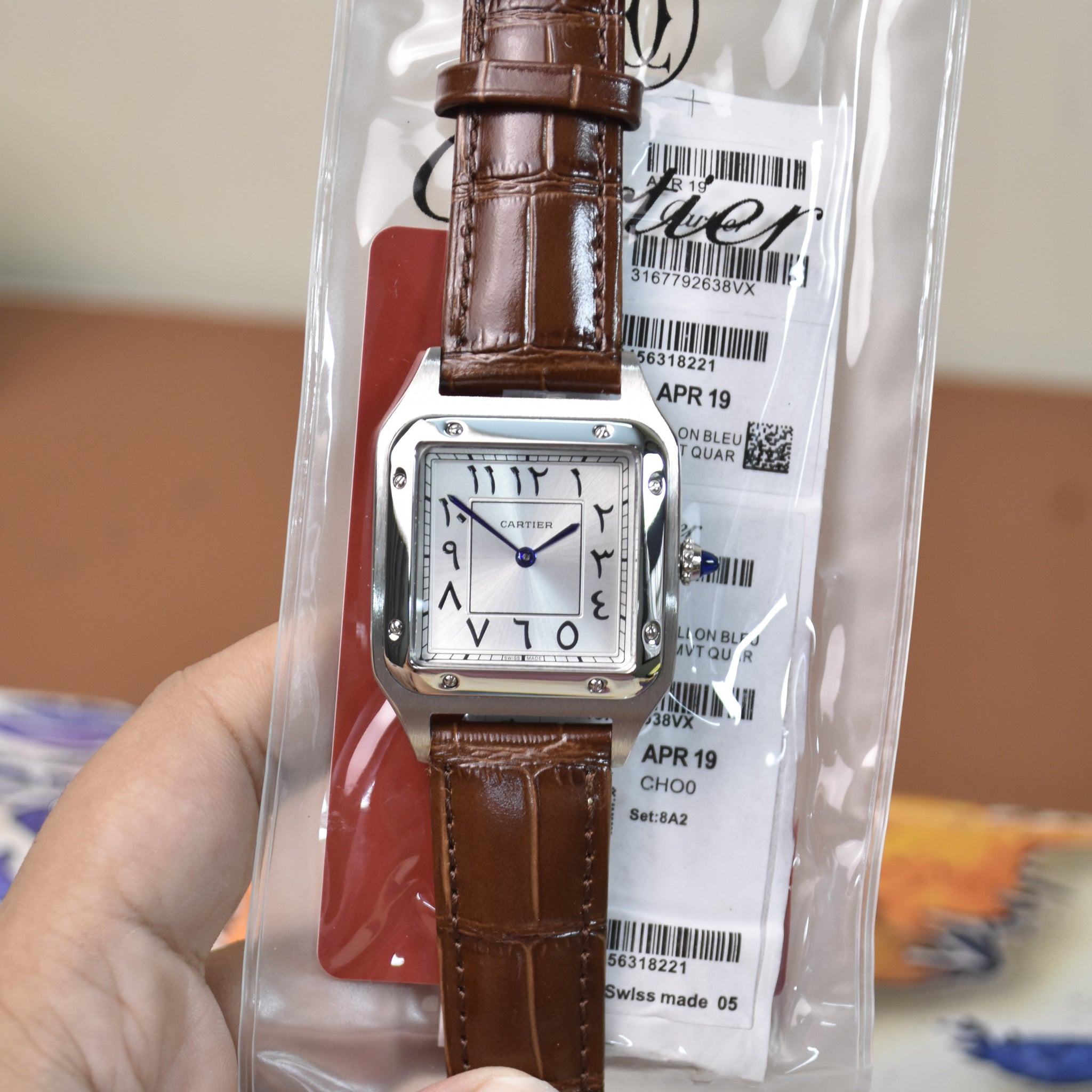 Santos Dumont XL Quartz Arabic Brown Silver White Dial