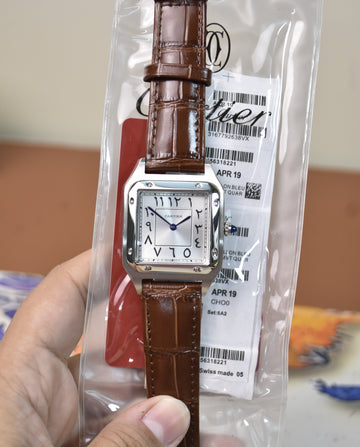 Santos Dumont XL Quartz Arabic Brown Silver White Dial