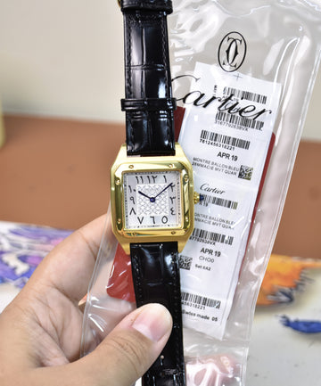 Santos Dumont XL Quartz Arabic Texture Black Gold White Dial