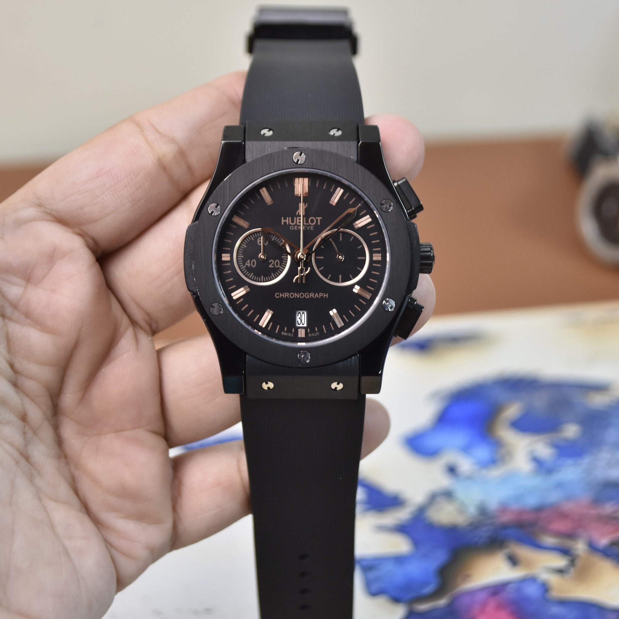 BIGBANG CHRONO PVC ALL BLACK ROSE DIAL