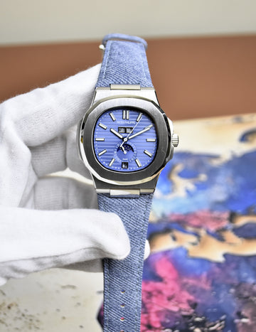 NEW COLOUR JEANS STRAP CALENDER MODEL SILVER ICE BLUE DIAL