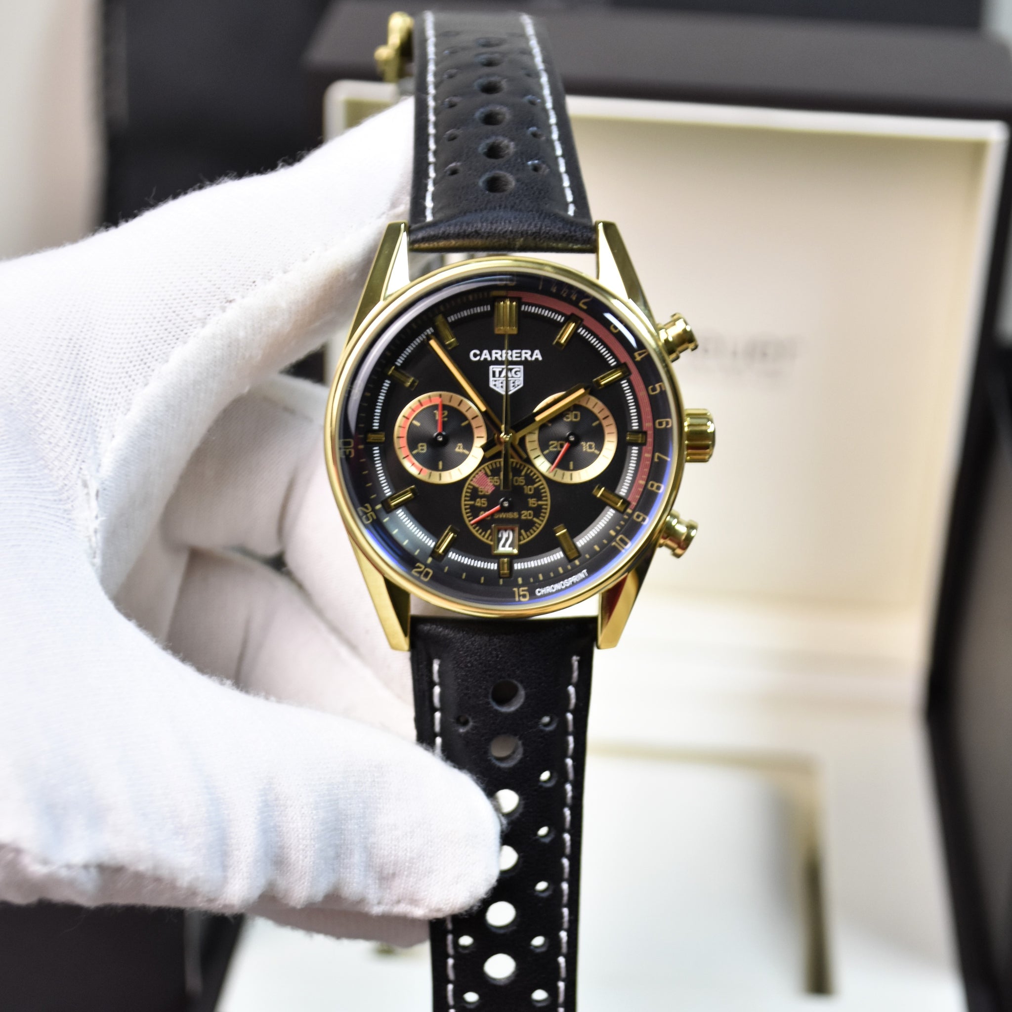 Porsche 911 New Chrono Quartz Strap Gold black Dial