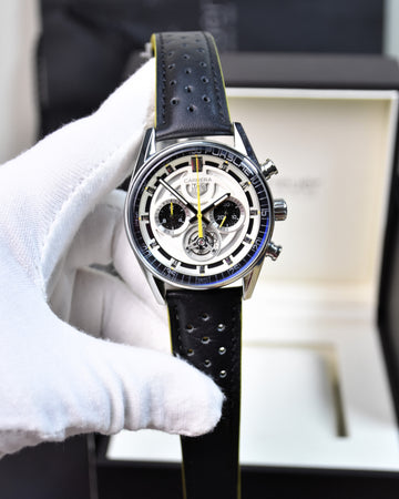 Porsche 911 New Chrono Quartz Strap Silver White Yellow