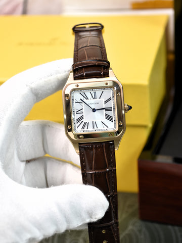 Santos Dumont XL Quartz Brown Rose White Dial
