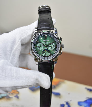 CENTURY AUTO GREEN STONES SILVER GREEN DIAL