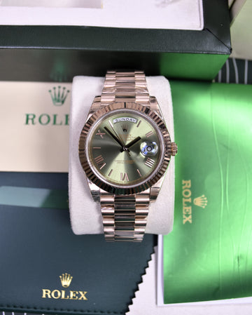 DAYDATE PRESIDENTAL ROSE OLIVE GREEN ROMAN