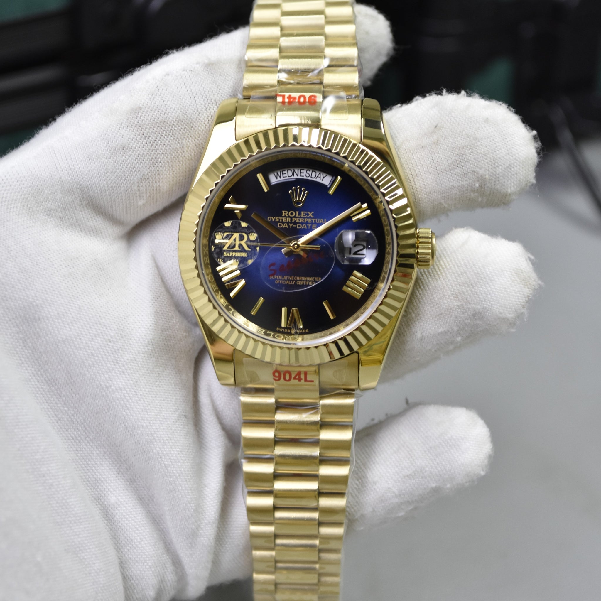 DAYDATE AUTO PRESIDENTIAL ROMAN GOLD BLUE BLACK