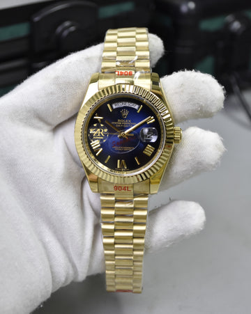DAYDATE AUTO PRESIDENTIAL ROMAN GOLD BLUE BLACK