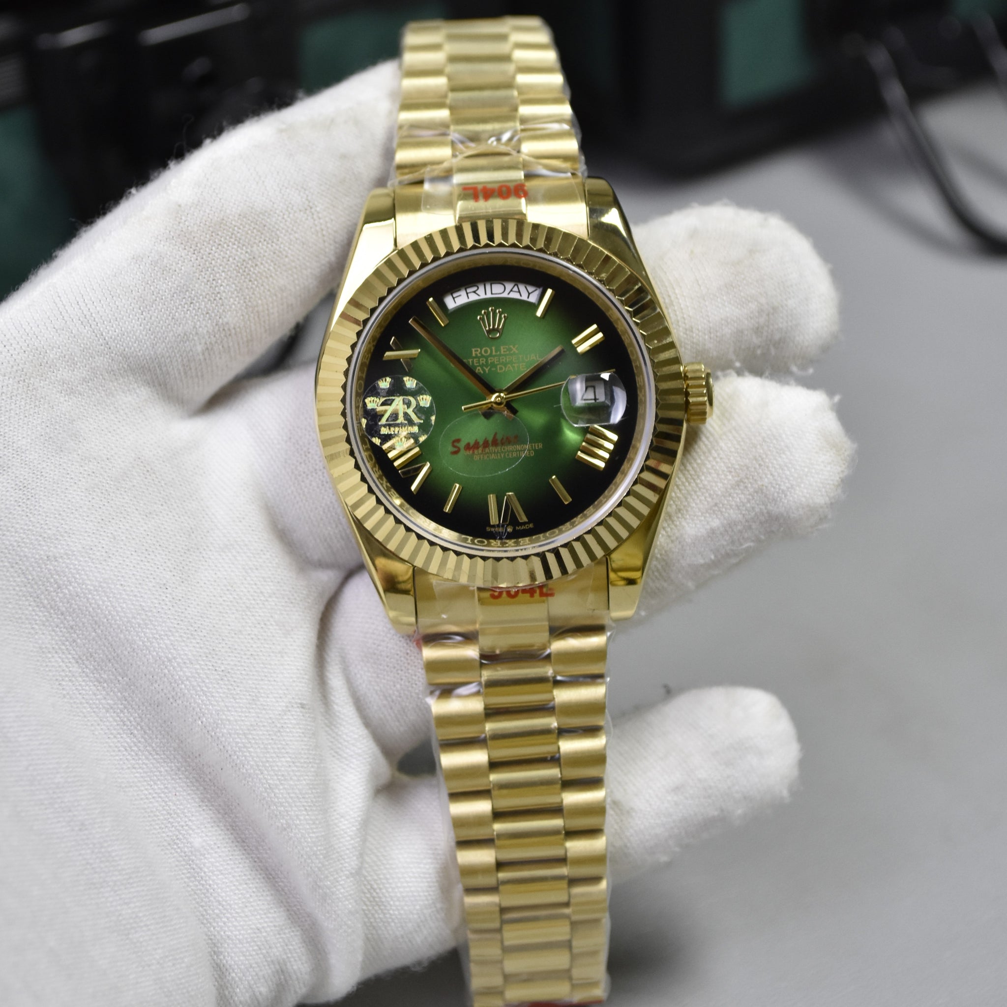 DAYDATE AUTO PRESIDENTIAL ROMAN GOLD GREEN BLACK DAIL
