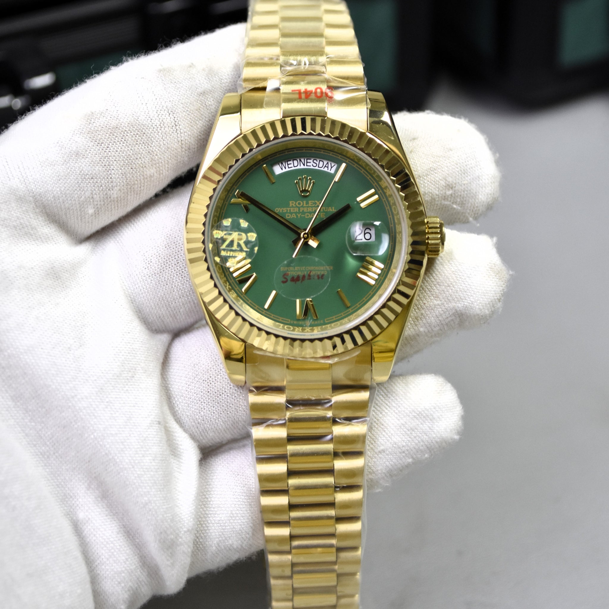 DAYDATE AUTO PRESIDENTIAL ROMAN GOLD GREEN