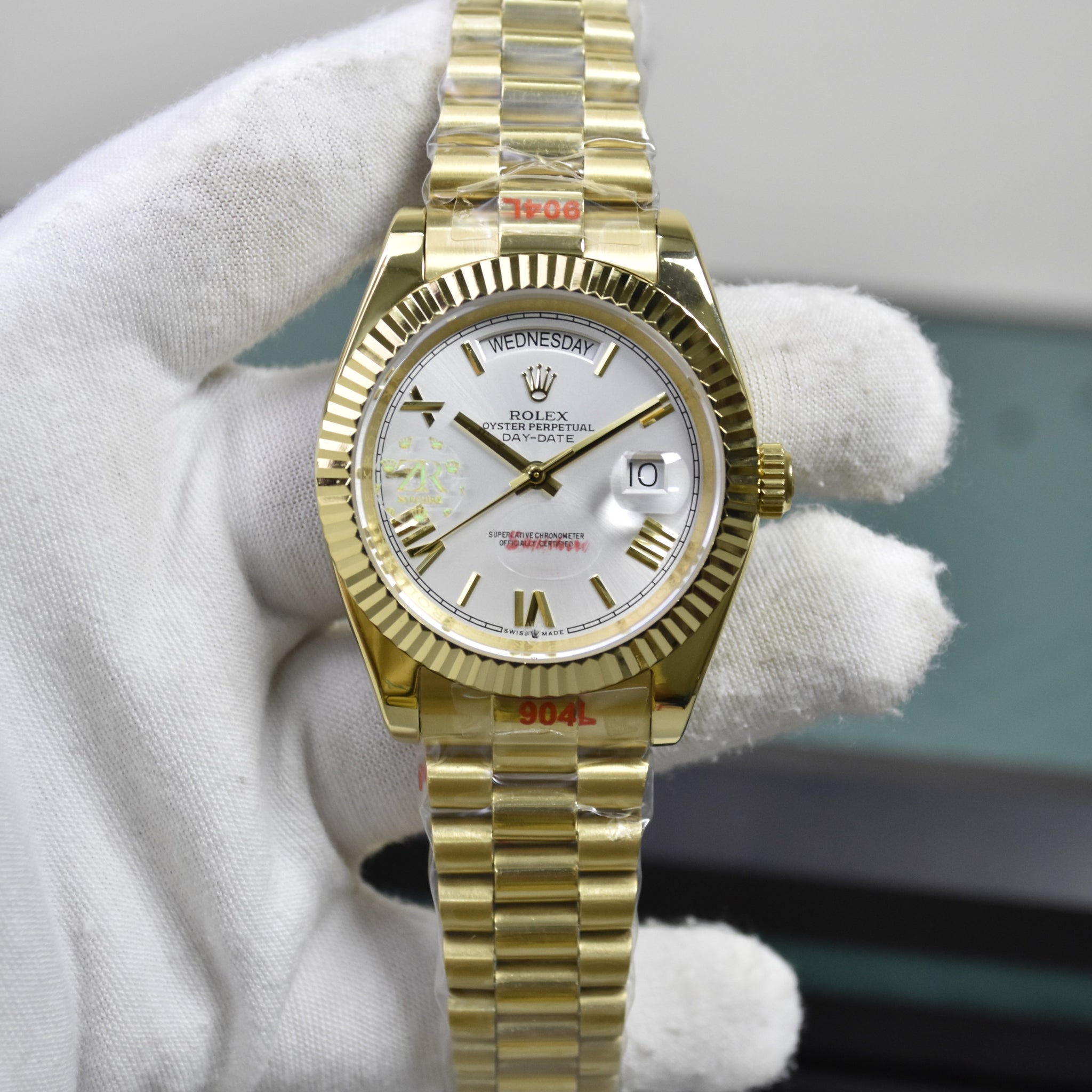 DAYDATE AUTO PRESIDENTIAL ROMAN GOLD WHITE