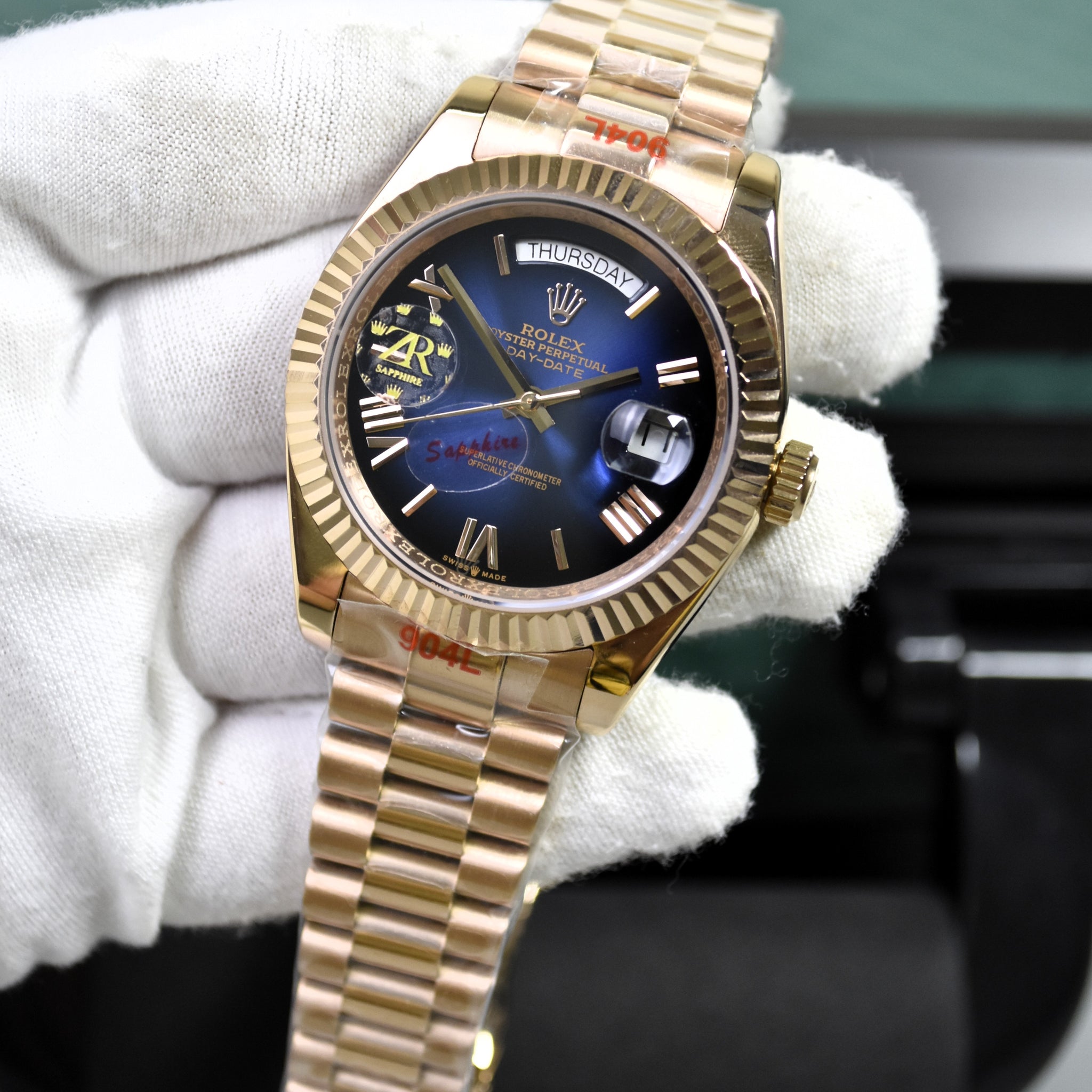 DAYDATE AUTO PRESIDENTIAL ROMAN ROSE BLUE BLACK