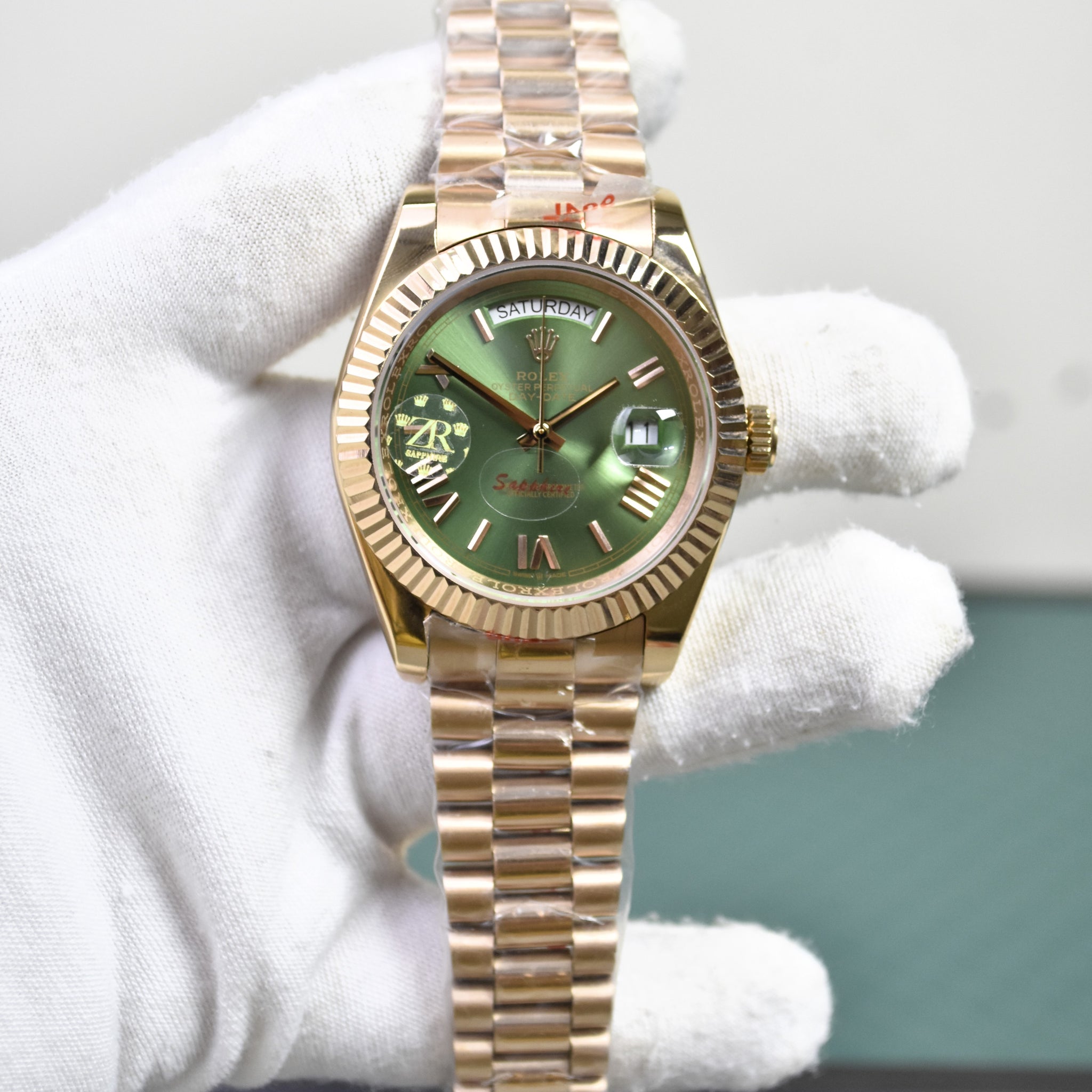 DAYDATE AUTO PRESIDENTIAL ROMAN ROSE OLIVE GREEN