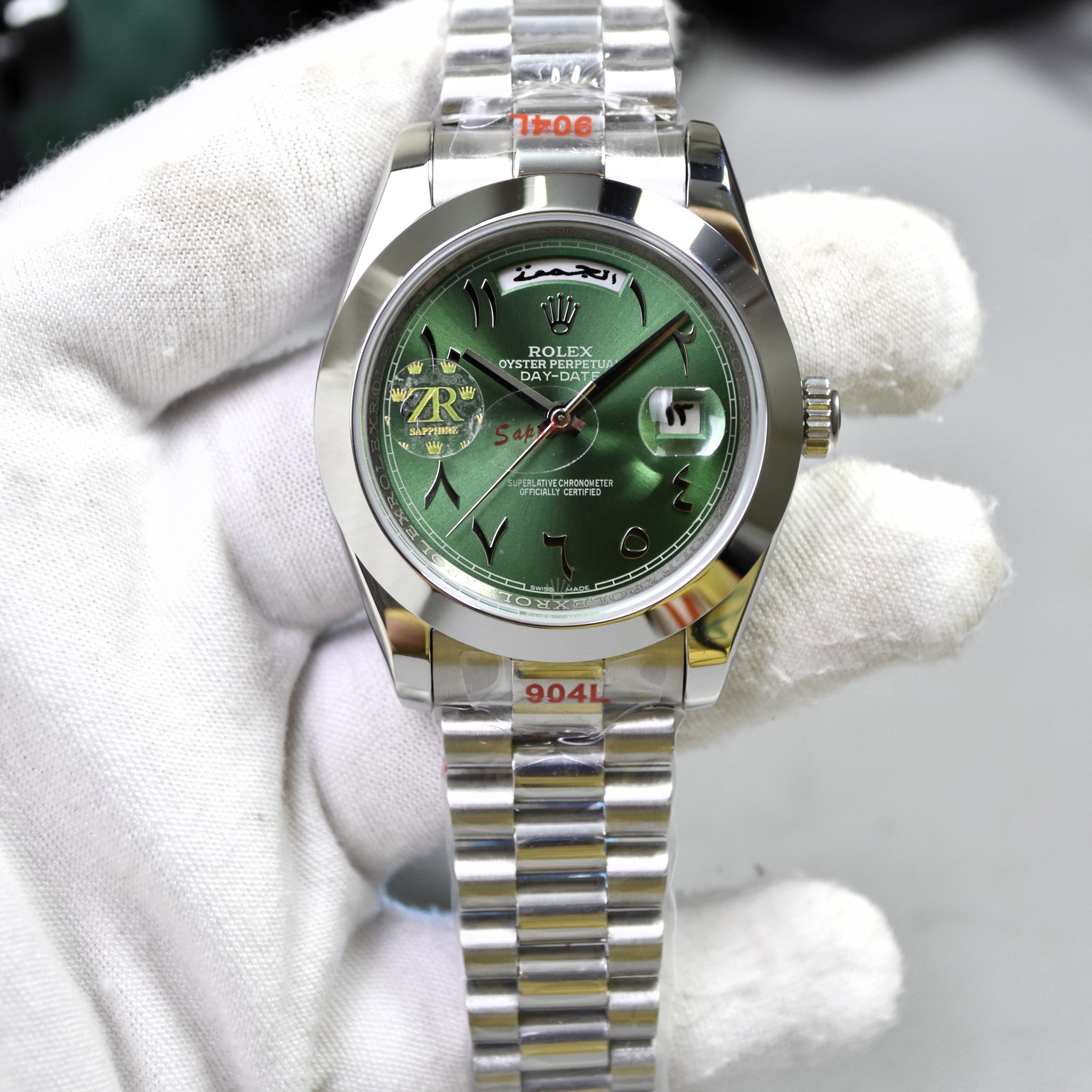 DAYDATE AUTO PRESIDENTIAL ARABIC SILVER GREEN DAIL