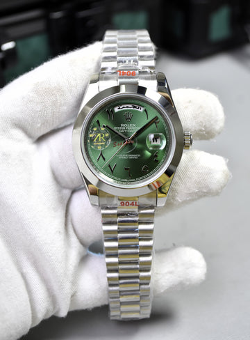 DAYDATE AUTO PRESIDENTIAL ARABIC SILVER GREEN DAIL
