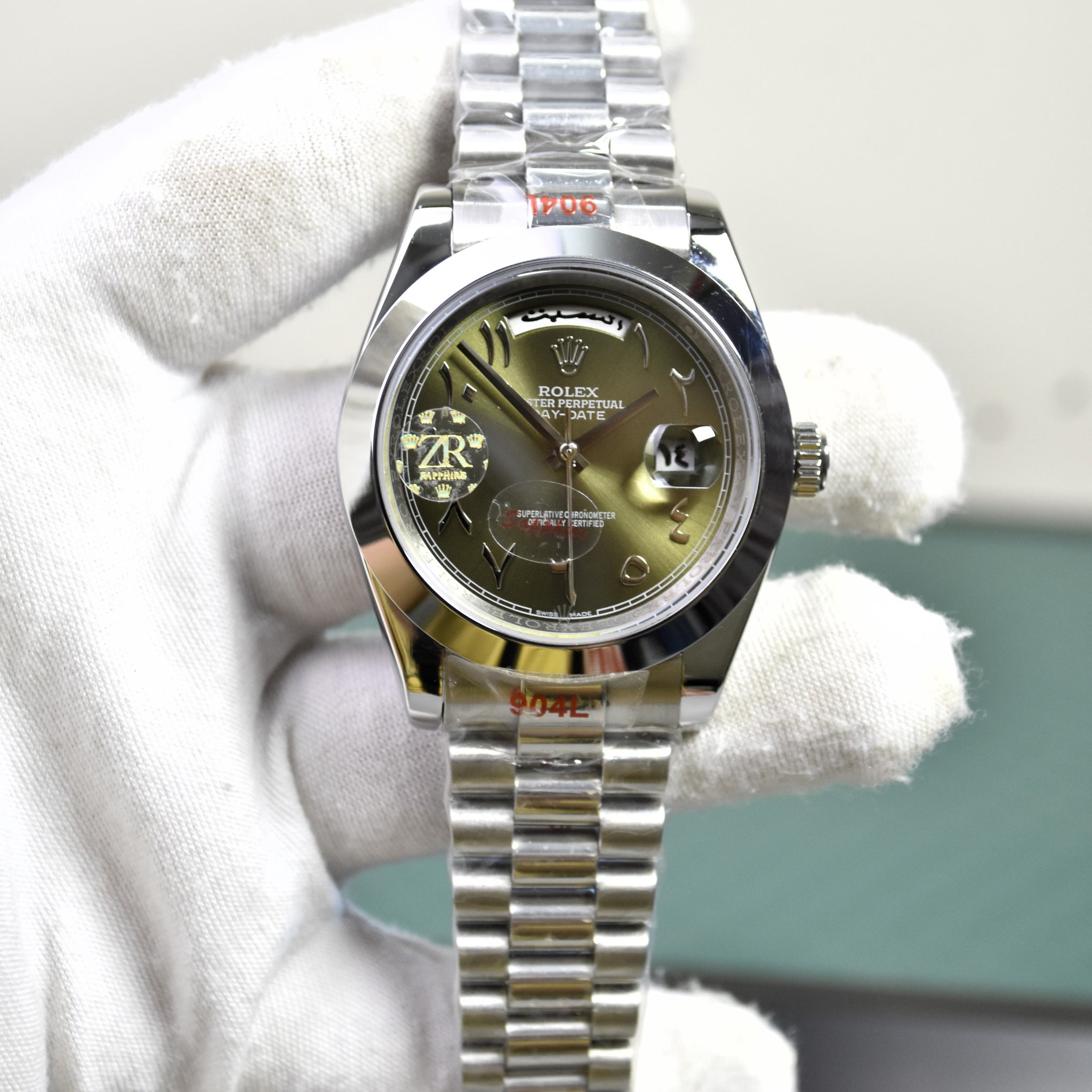 DAYDATE AUTO PRESIDENTIAL ARABIC SILVER OLIVEGREEN