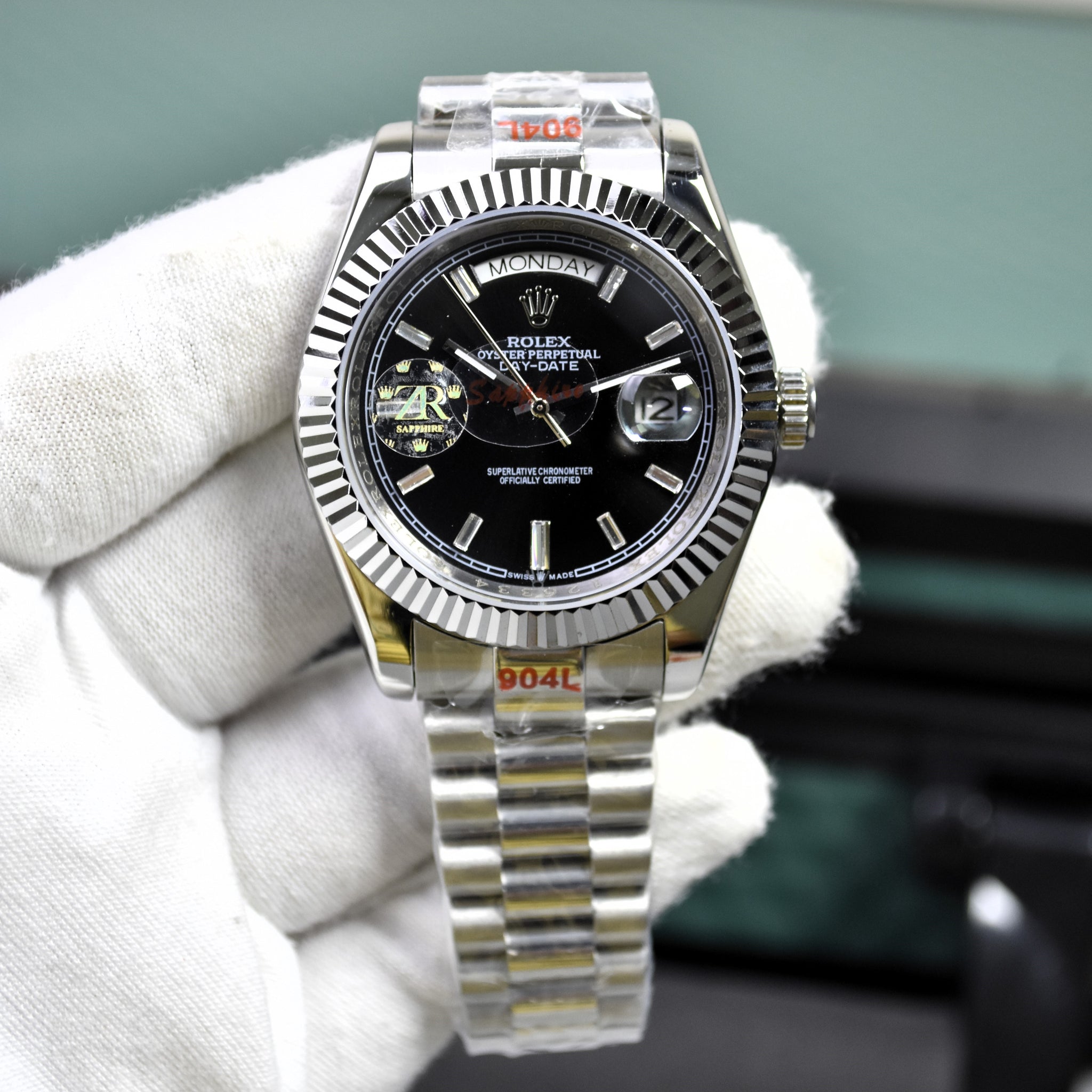 DAYDATE AUTO PRESIDENTIAL SILVER BLACK STONES