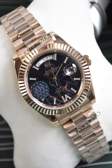 DAYDATE AUTO PRESIDENTIAL ROMAN ROSE BLACK ORANGE DAIL