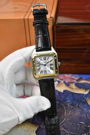 Santos Dumont XL Quartz Strap Silver Gold White Dial