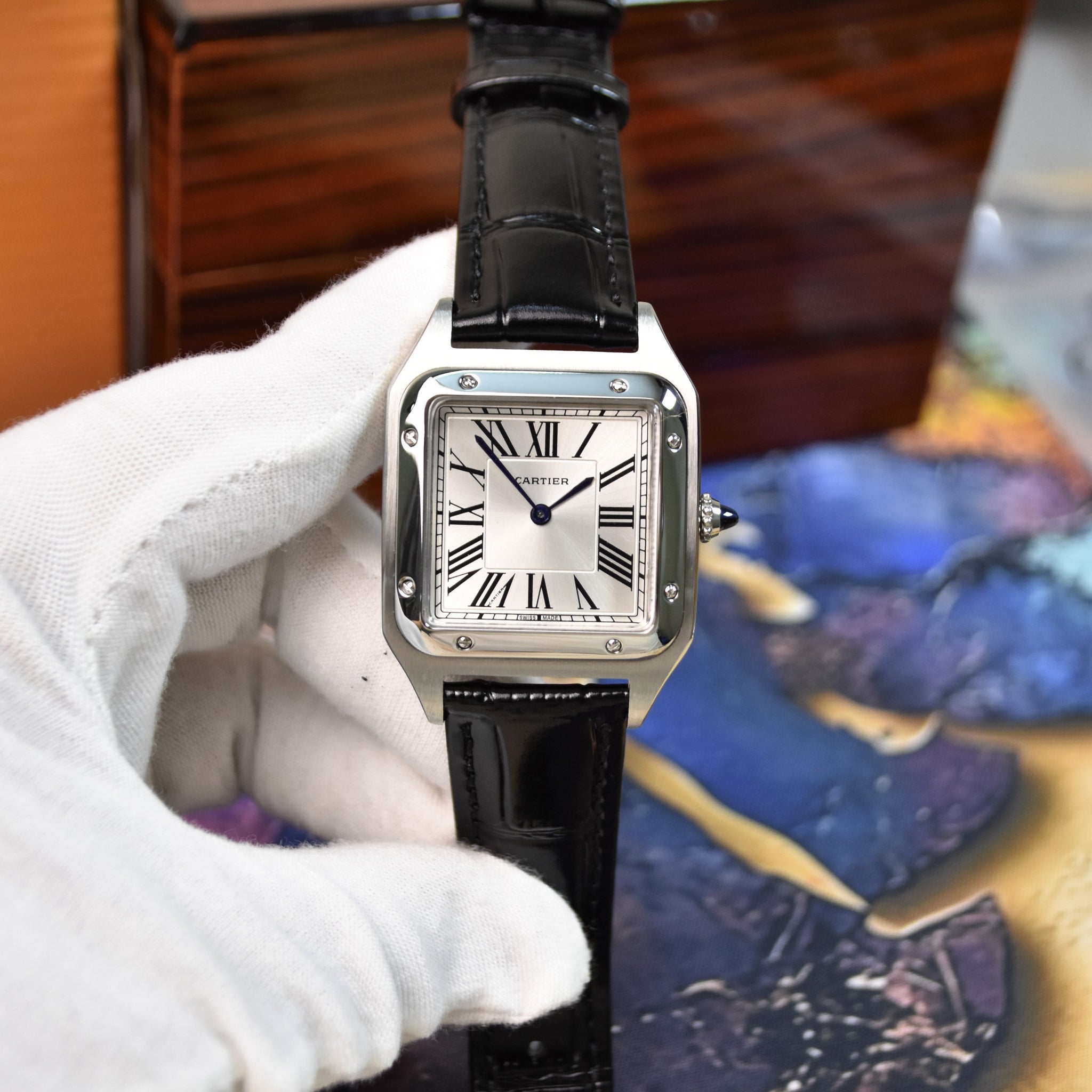 Santos Dumont XL Quartz Silver White Dial