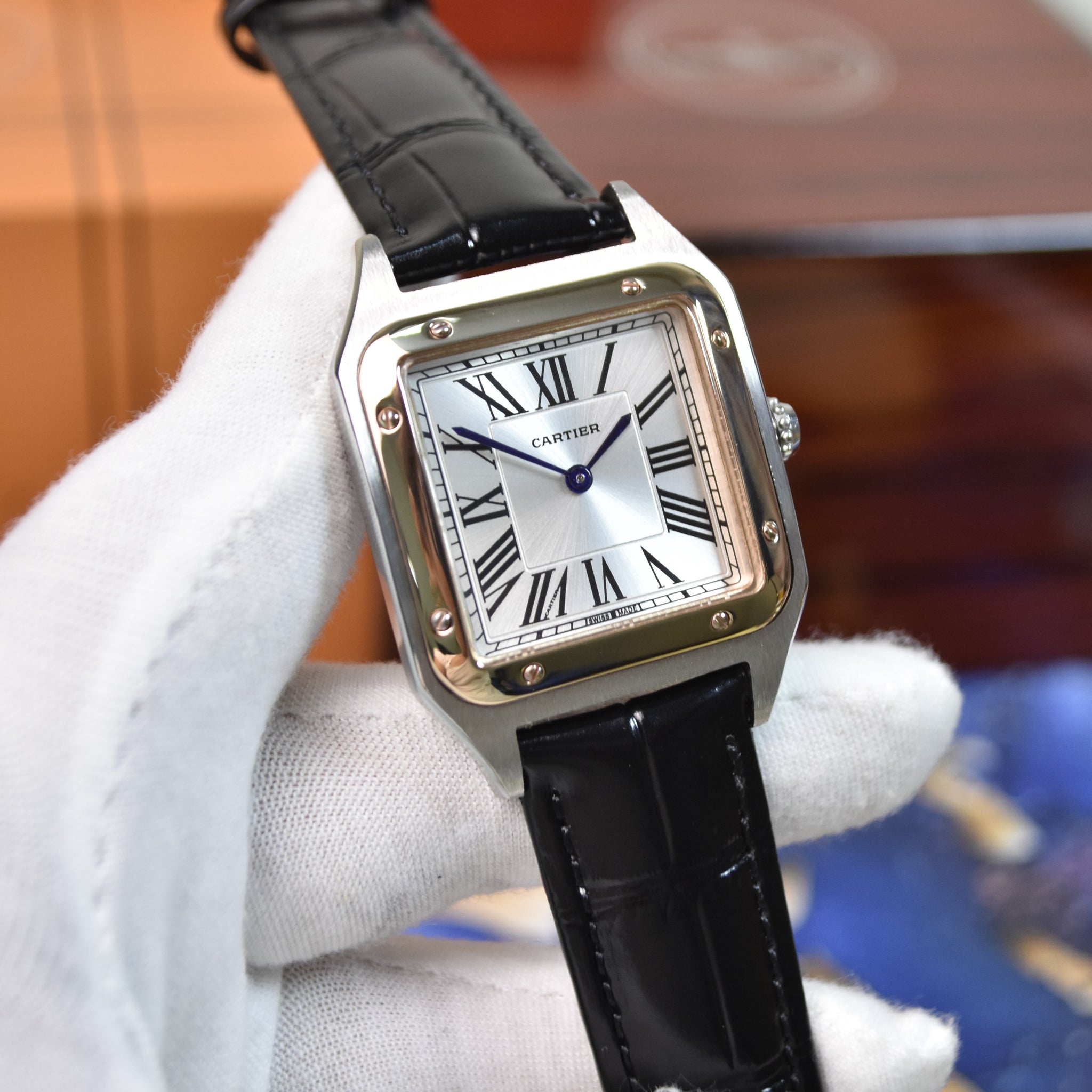 Santos Dumont XL Quartz Silver Rose White Dial