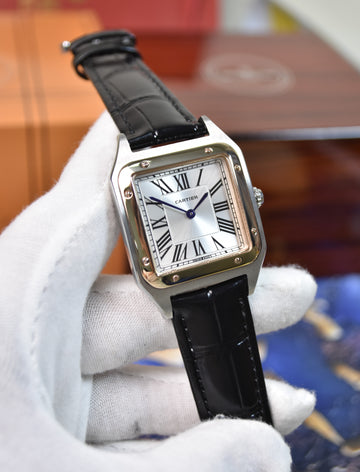 Santos Dumont XL Quartz Silver Rose White Dial