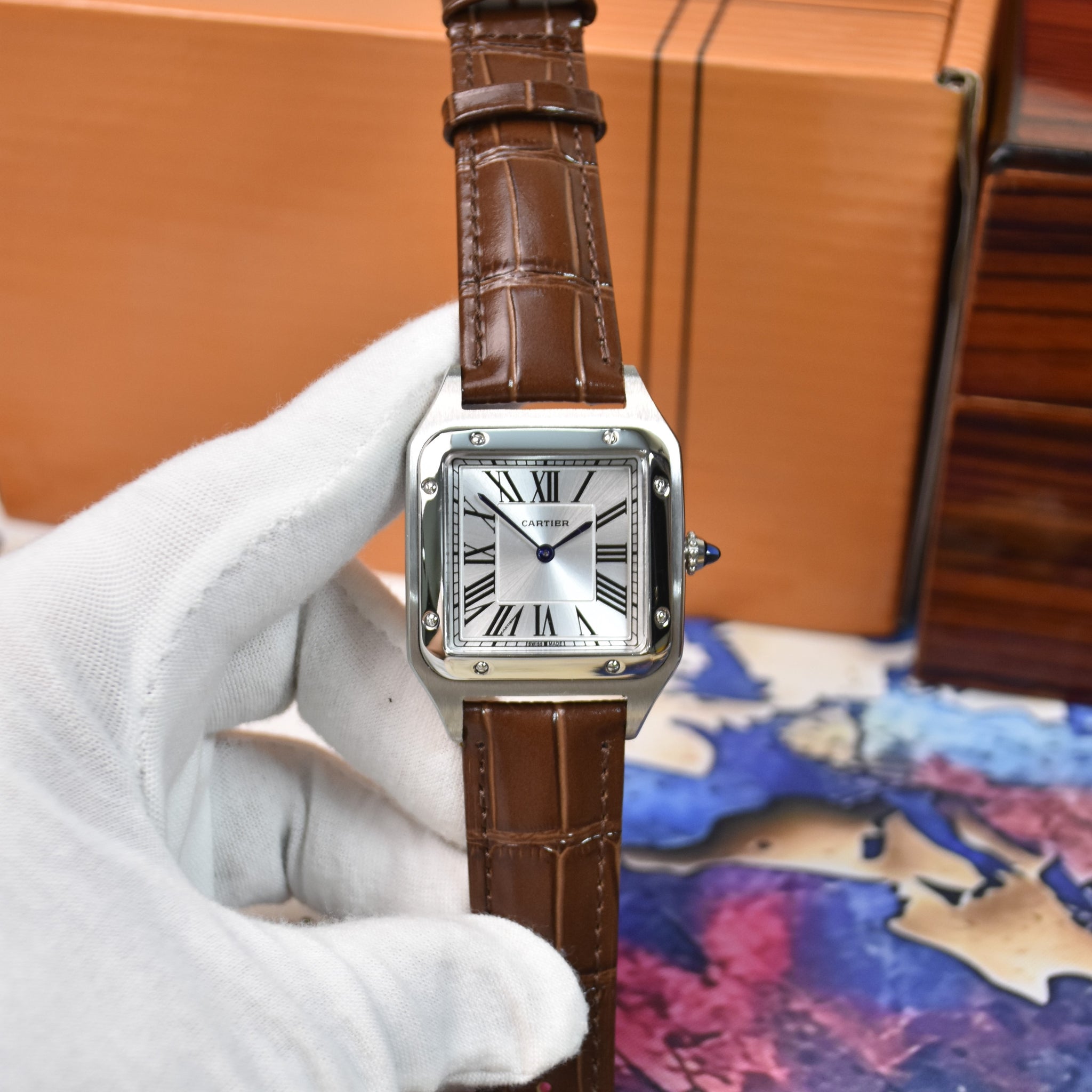 Santos Dumont XL Quartz Silver White Dial