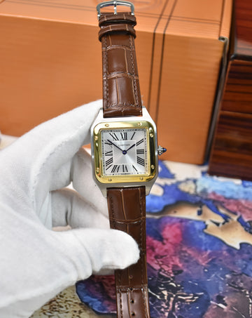 Santos Dumont XL Quartz Silver Gold White Dial