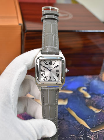 Santos Dumont XL Quartz Grey Silver White Dial