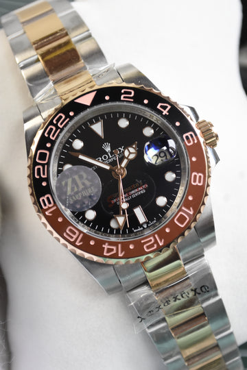 GMT 2 AUTO ROOTBEAR TWOTONE ROSE BLACK DAIL