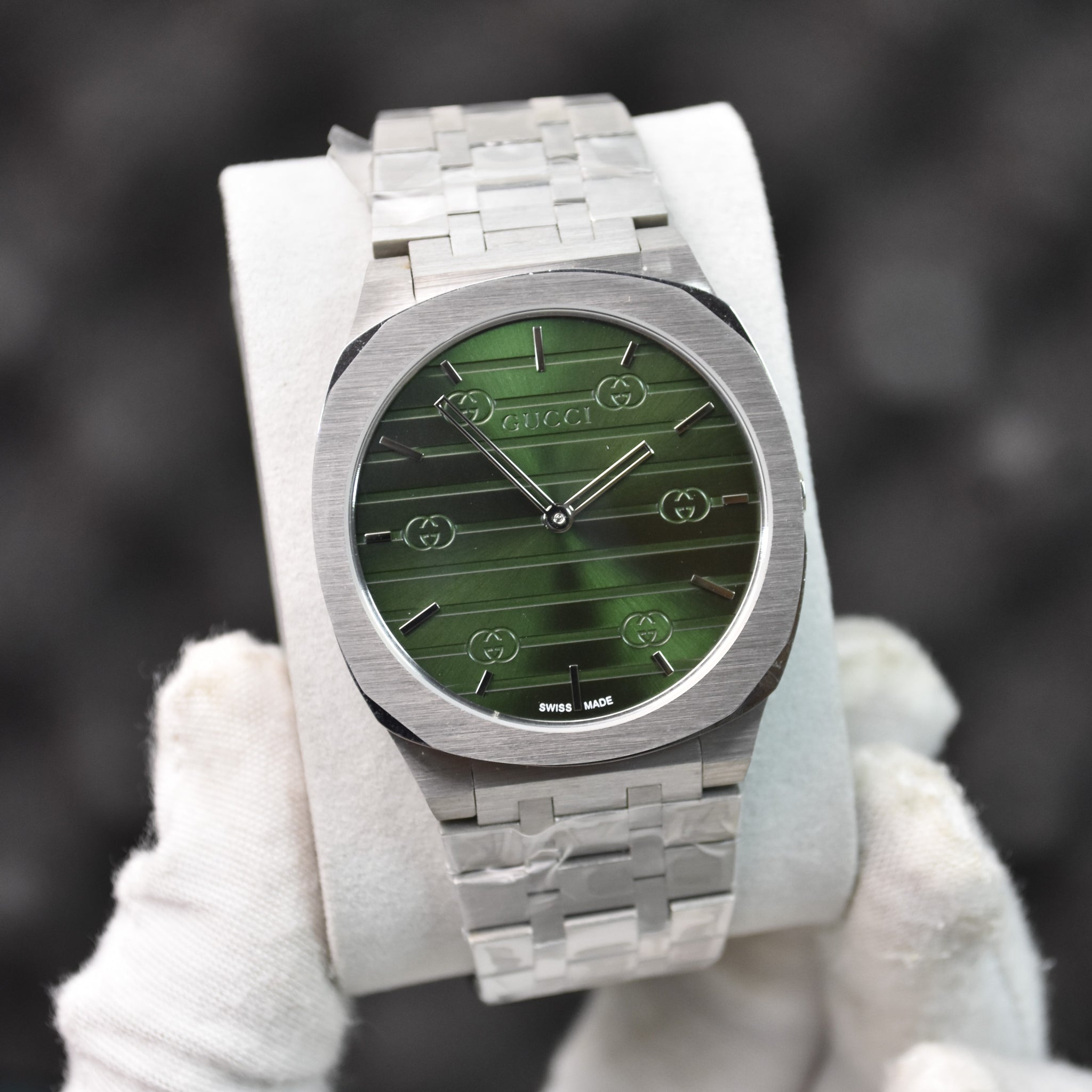 SLIM CHAIN QUARTZ SILVER GREEN DAIL